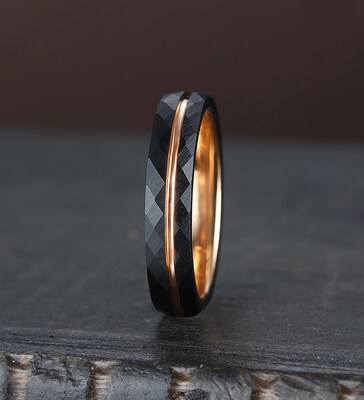 Hammered tungsten ring, black wedding band, gift for him, anniversary gift, stacking wedding ring, unique men's ring, Valentine's Day gift - image1